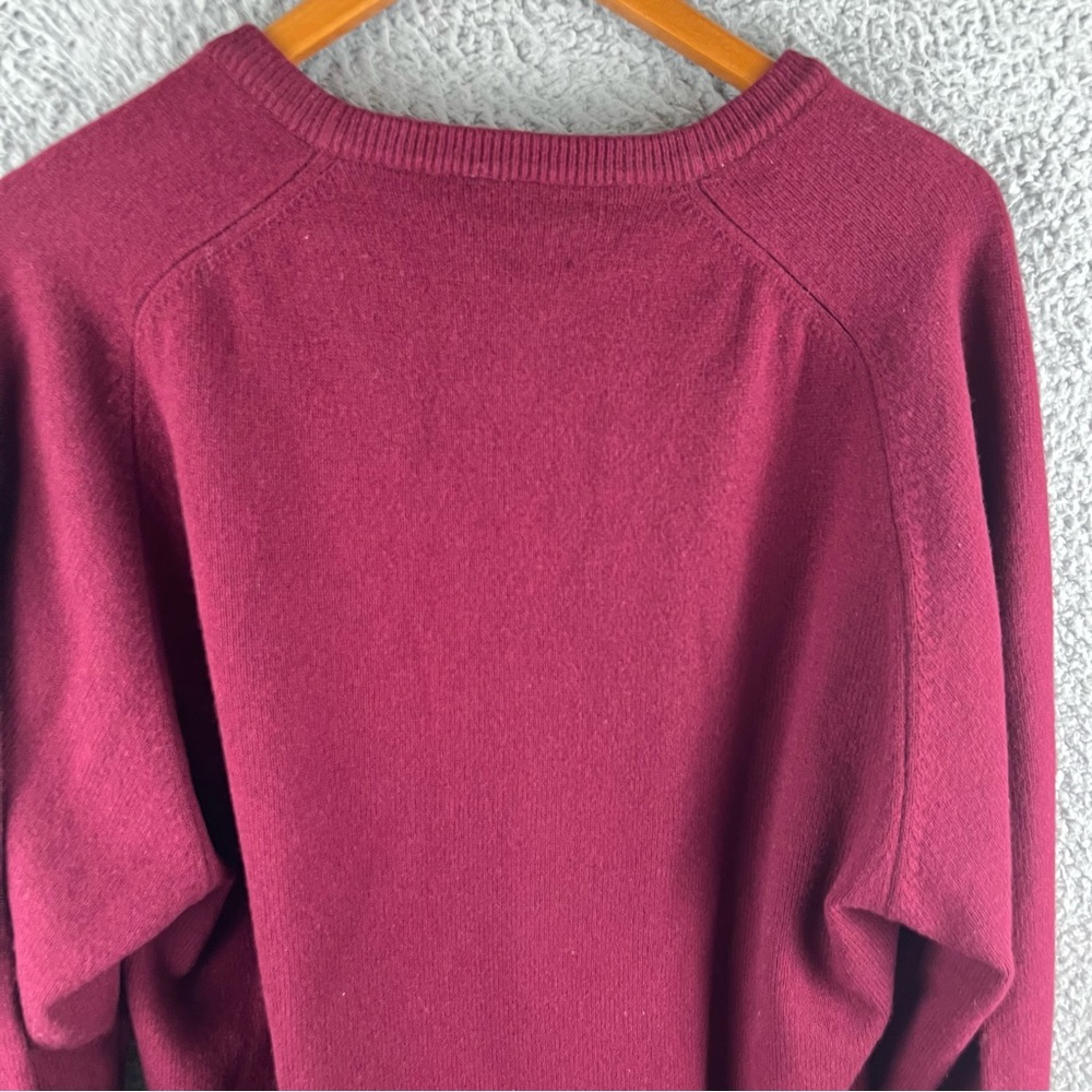 Alan Paine Size L/XL Lambswool‎ Burgundy V-Neck Vintage Sweater Made in England - Picture 12 of 13